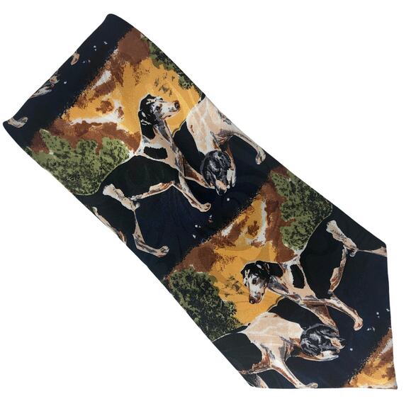 French White and Black Hound Dogs Tie - Picture 2 of 5